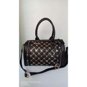 MV Quilted Barrel Bag Gold Studded Accents Crossbody Satchel Purse